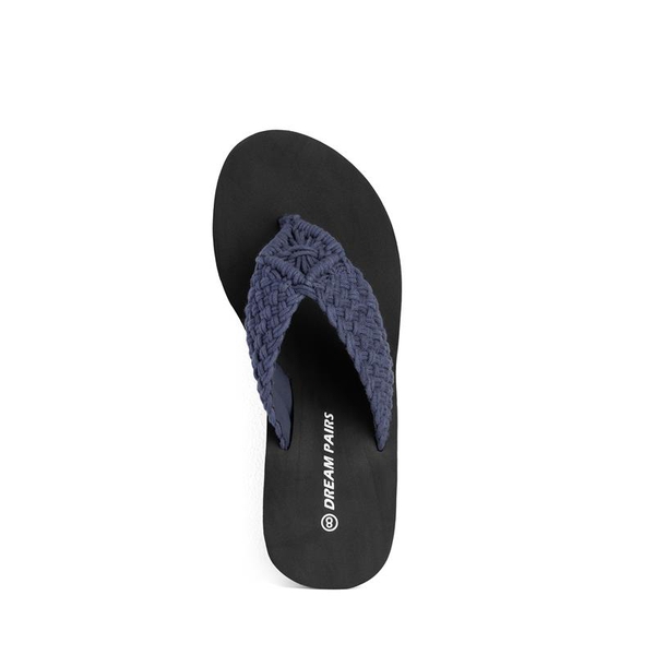 Woven Strap Platform Wedge Flip Flops - NAVY - 4